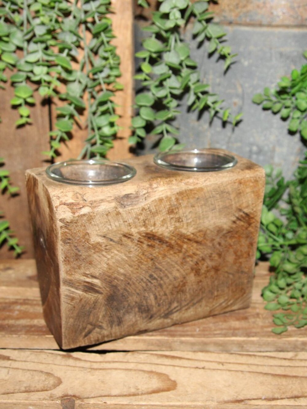 Rustic French Country Farmhouse Wood Sugar Mold Tea Light Votive Candle Holder